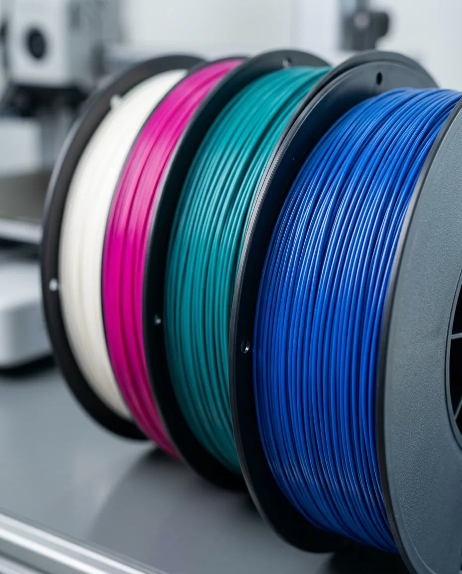 Close-up of wound filament on a spool