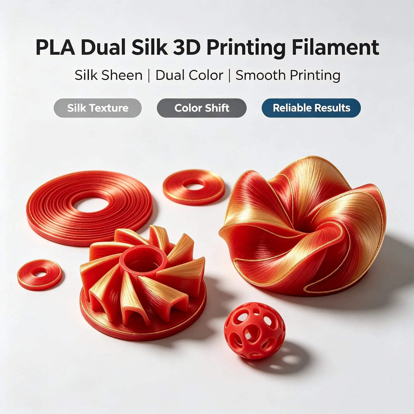 VANYO PLA Dual-Color Silk 3D Printer Filament 1kg Gradient Color Shifting with Silk Sheen